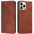 Mtp Products iPhone 16 Pro Max Rhombusmønster lommebokveske med magnetisk lukking - brun