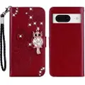 Mtp Products Google Pixel 8 Ugle Rhinestone Lommebok-deksel - Rød