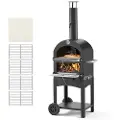 Vevor utendørs pizzaovn, 12" pelletsovn, 2-lags pizzaovn med vedfyring, vedfyrt utendørs pizzaovn med 2 avtakbare hjul, maks. 1000℉ pizzaovn for grilling