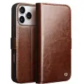 Qialino iPhone 17 Pro Classic Lommebok-deksel I Lær - Mørkebrun