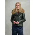 Blauer for woman. 25WBLDL01340 Leather jacket with fur Cherry black (S), Casual