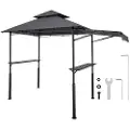 Vevor Grillpaviljong, 2,43 x 1,5 m dobbeltlags topp, grillpaviljong med ekstra markise, pulverlakkert stål terrassegrilltak med 2 sidehyller, flaskeåpner og kroker, utendørs grilltak for hagen