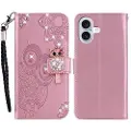 Mtp Products iPhone 17 Ugle Rhinestone Lommebok-deksel - Roségull