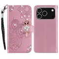 Mtp Products iPhone 17 Pro Ugle Rhinestone Lommebok-deksel - Roségull