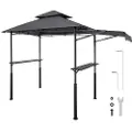 Vevor Grillpaviljong, 2,43 x 1,5 m dobbeltlags topp, forsterket grillpaviljong med ekstra markise, pulverlakkert stålterrasse med grilltak med 2 sidehyller og kroker, utendørs grilltak for hagen