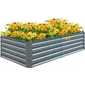 Vevor galvanisert hevet hagebed, 200 x 100 x 40 cm metallplantekasse, grå stålplantebedsett, plantekasser utendørs for dyrking av grønnsaker, blomster, frukt, urter og sukkulenter
