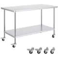 Vevor arbeidsbord i rustfritt stål 30 x 60 x 38 tommer, med 4 hjul, 3 justerbare høydenivåer, kraftig arbeidsbord for matlaging for storkjøkken, restaurant, sølvfarget