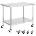 Vevor arbeidsbord i rustfritt stål 30 x 48 x 38 tommer, med 4 hjul, 3 justerbare høydenivåer, kraftig arbeidsbord for matlaging for storkjøkken, restaurant, sølv