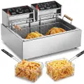 Vevor Kommersiell Frityrkoker, Elektrisk Kalkunfrityrkoker med 3 Avtakbare Kurver, Stor Kapasitet 18Qt / 17L Benkeplate i Rustfritt Stål Enkel Oljefrityrkoker, For Kjøkkenrestaurantbruk, Sølv