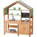Vevor Mud Kitchen for barn, treleker med tilbehør, utendørs småbarnslekesett for dagligvarebutikk, late som om det var et lekekjøkken med komfyrer, blomsterkasser, vask, kran, tavle, kokekar