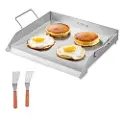 Vevor Rustfritt Stål Steketeppe, 18x16 Tommers Universal Flat Top Rektangulær Tallerken, Gassgrill Steketeppe for BBQ Grill, Teppanyaki, Bærbart Familie Kokekar med Håndtak, for Camping Tailgating Fes