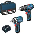 Bosch Gsb12v-15 + Gdr12v-1052x2. Gal12v-20 Batteridrevet Skrutrekker Med Veske 0ah