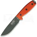 ESEE Model 4, serrated, orange G10, black plastic sheath, nylon sheath