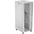 Lanberg FF01 series V2 - Rack skap - 800 x 1000, flat pack, with glass door - med LCD-skjerm, termostat - fritt stående - grå, RAL 7035 - 42U - 19