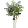 Vevor Kunstig Areca-palmetre 1524 mm, Kunstig palme tropiske planter med hvit høy plantekasse, Kunstig silkeplante i potte, Store trær for hjemmekontor, stue, innendørs, utendørs
