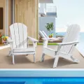 Vevor Adirondack-stol i plast, sett med 2 allværs bærbar sammenleggbar bålplassstol, utendørs Adirondack-terrassestol med koppholder, med avslappende armlener ergonomisk, for hage, bakgård - hvit
