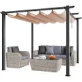 Vevor 10'x10' utendørs uttrekkbar pergola med baldakin, aluminiumspergola med uttrekkbar baldakin, moderne pergola med solskjermingsbaldakin for terrasser, hager, dekk, bakgårder (beige)