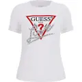 GUESS for woman. W5YI40I3Z14 Triangle T-shirt with pearls white (L), Casual, Polyester, Short sleeve