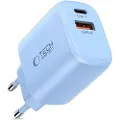 Tech-Protect NCA30 Dobbelportlader - 30W USB-C PD og 18W USB-A QC3.0 - Babyblå