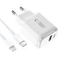 Tech-Protect NCA20 Dual-Port PD 20W/QC3.0-lader med Lightning-kabel - hvit