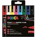 Posca PC-5M PENSE 8 stk. basisfarger - vendbar penselspiss