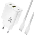 Dudao 35 W GaN vegglader med USB-C-, USB-A- og USB-C-kabel - Hvit