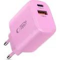 Tech-Protect NCA30 Dobbelportlader - 30W USB-C PD og 18W USB-A QC3.0 - Babyrosa