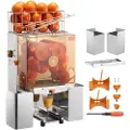 Vevor kommersiell appelsinjuicer, 120 W automatisk juicepresse, appelsinpresse i rustfritt stål for 20 appelsiner per minutt, med uttrekkbar filterboks, PC-deksel, 2 bøtter for oppsamling av skall