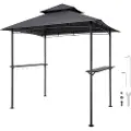 Vevor Grillpaviljong, 2,43 x 1,5 m utendørs grillpaviljong med dobbelt tak, pulverlakkert stålterrasse med 2 sidehyller og 8 kroker, grilltak for terrasse, bakgård, hagepiknik