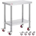 Vevor Stainless Steel Catering Arbeidsbord 30x18 tommer Kommersielt kjøkkenbord med 4 hjul Kommersiell matforberedende arbeidsbenk med fleksibel justering Hylle for kjøkkenbord