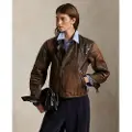 Ralph Lauren for woman. 211971006001 Brown Crackled Leather Jacket (XS), Casual