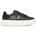 Karl Lagerfeld for girl. Z30978 Leather Sneakers Brand black (35), Flat, Laces, Casual, children's fashion