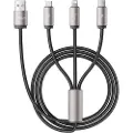 Tech-Protect UltraBoost 3-i-1-kabel - Lightning, USB-C, MicroUSB - 100cm/3.5A - Grå