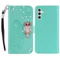 Mtp Products Samsung Galaxy A15 Ugle Rhinestone Lommebok-deksel med rhinestone - Cyan