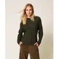 Twinset for woman. 252TT3432 Wool blend jumper with green lurex (M), Casual