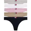 Tommy Hilfiger for woman. UW0UW05642 Set of 5 thongs with multicolour logo on waistband (L), Homewear, Multicolor, Cotton