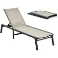 Vevor utendørs sjeselongstol, 181 kg vektkapasitet, sammenleggbar solstol, 5 justerbare posisjoner, enkel montering, kraftige lenestoler i aluminium for basseng, for strandhage og terrasse