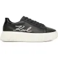 Karl Lagerfeld for girl. Z30978 Leather Sneakers Brand black (37), Flat, Laces, Casual, children's fashion