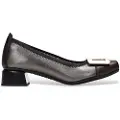Hispanitas for woman. CHI233141 Met Leather Ballerinas grey (37), 3 to 5 cm, None, Casual, Party, Classic
