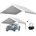 Vevor Carport-reservetak, 3,6 x 6 m drikkeklar garasjepresenning, UV-bestandig og vanntett bilpresenning, kraftig bilporttrekk med ballbuggees, hvit, ramme ikke inkludert