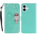Mtp Products iPhone 17 Ugle Rhinestone Lommebok-deksel med rhinestone - Cyan