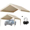 Vevor Carport-reservetak, 3,6 x 6 m drikkeklar garasjepresenning, UV-bestandig og vanntett bilpresenning, kraftig bilporttrekk med ballvogner, beige, ramme ikke inkludert