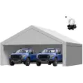 Vevor Carport-reservetak, 6 x 6 m drikkeklar garasjepresenning med sidevegger, UV-bestandig og vanntett, kraftig bilpresenning med ballbuggees, grå, ramme ikke inkludert