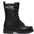 Twinset for woman. 252TCP150 Black leather ankle boots with chain and Oval T black (37), Flat, Zip, Casual