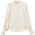 Twinset for woman. 252TT2362 Satin jacquard shirt with off-white flounces (40), Casual, Viscose, Long sleeve