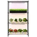 Vevor plantehylle med vekstlys, 4-etasjes innendørs plantestativ, 150 cm høyt plantestativ med hjul, 90W 3-fargers fullspektrede vekstlys, kraftig metallpotteholder for frøoppstart