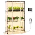 Vevor innendørs drivhus med vekstlys, 150 cm høyt 4-etasjes plantestativ med klart deksel, timer og hygrometer, 180 W fullspektret vekstlys, metallbelyst plantehylle for inneplanter