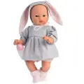 ASI Koke baby doll in gray dress with a hood with rabbit ears 36 cm