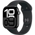 Apple Watch Series 10 (GPS) - 46 mm - jet svart aluminium - smartklokke med sportsbånd - fluorelastomer - svart - båndbredde: S/M - 64 GB - Wi-Fi 4, UWB, Bluetooth - 36.4 g