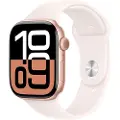 Apple Watch Series 10 (GPS) - 46 mm - rosegull aluminium - smartklokke med sportsbånd - fluorelastomer - lett rouge - båndbredde: M/L - 64 GB - Wi-Fi 4, UWB, Bluetooth - 36.4 g